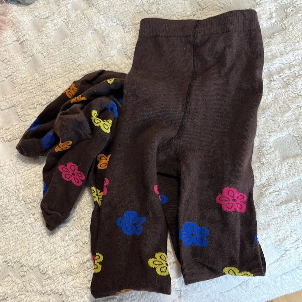 Brown Floral Cotton Stockings Tights
